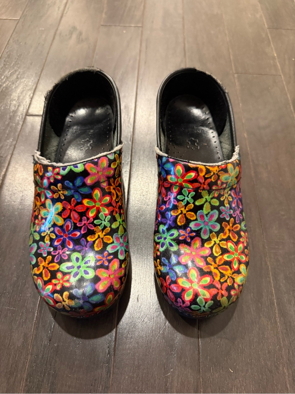 Dansko size 37 Floral Slip-On Clogs in Black Multi